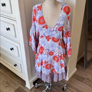 Ivy Jane Uncle Frank M floral v neck ruffle sleeve dress